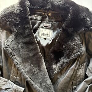 VTG Pelle Cuir Small Black Leather Bomber Jacket‎ Mouton Fur Thinsulate #1704